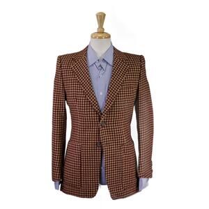 Daniel Hechter Vintage 70's Red Houndstooth Patch Pocket Tweed Blazer France 36R